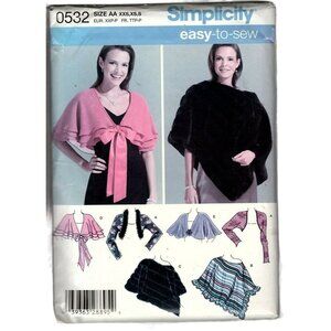 Simplicity 0532 Misses XXS to S Easy to Sew Capelet, Poncho and Shrug UNCUT